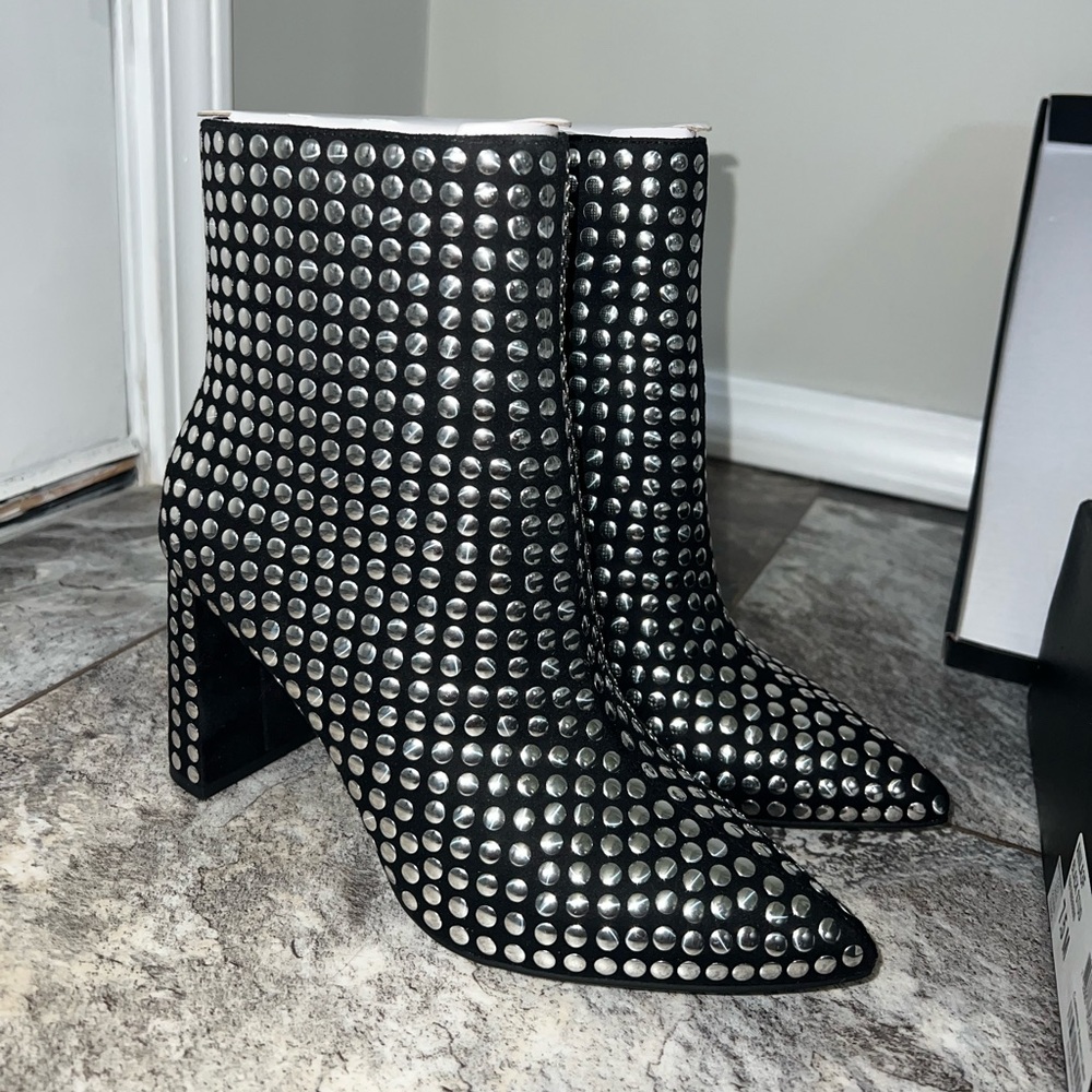 Black stud heeled boots